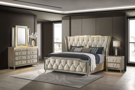 Lorient LED Velvet Wingback Bedroom Collection - 4pcs- Eastern King Bed + Nightstand + Dresser + Mirror