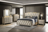 Lorient LED Velvet Wingback Bedroom Collection - 5pcs- Eastern King Bed + Nightstand + Dresser + Mirror + Chest