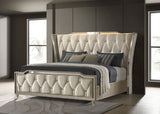 Lorient LED Velvet Wingback Bedroom Collection - Tufted Glam Bed, Dressers & Sets in Ivory and Camel - lifestyle