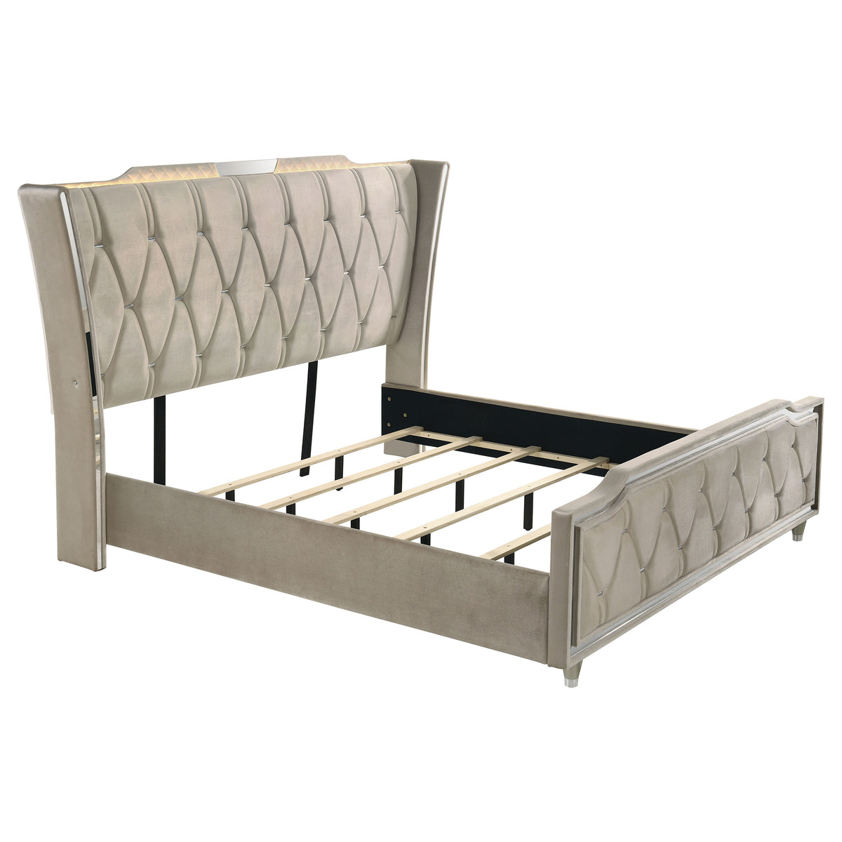 Lorient LED Velvet Wingback Bedroom Collection - Eastern King Bed Only
