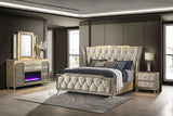 Lorient LED Velvet Wingback Bedroom Collection - 4pcs- California King Bed + Nightstand + Fireplace Dresser + Mirror