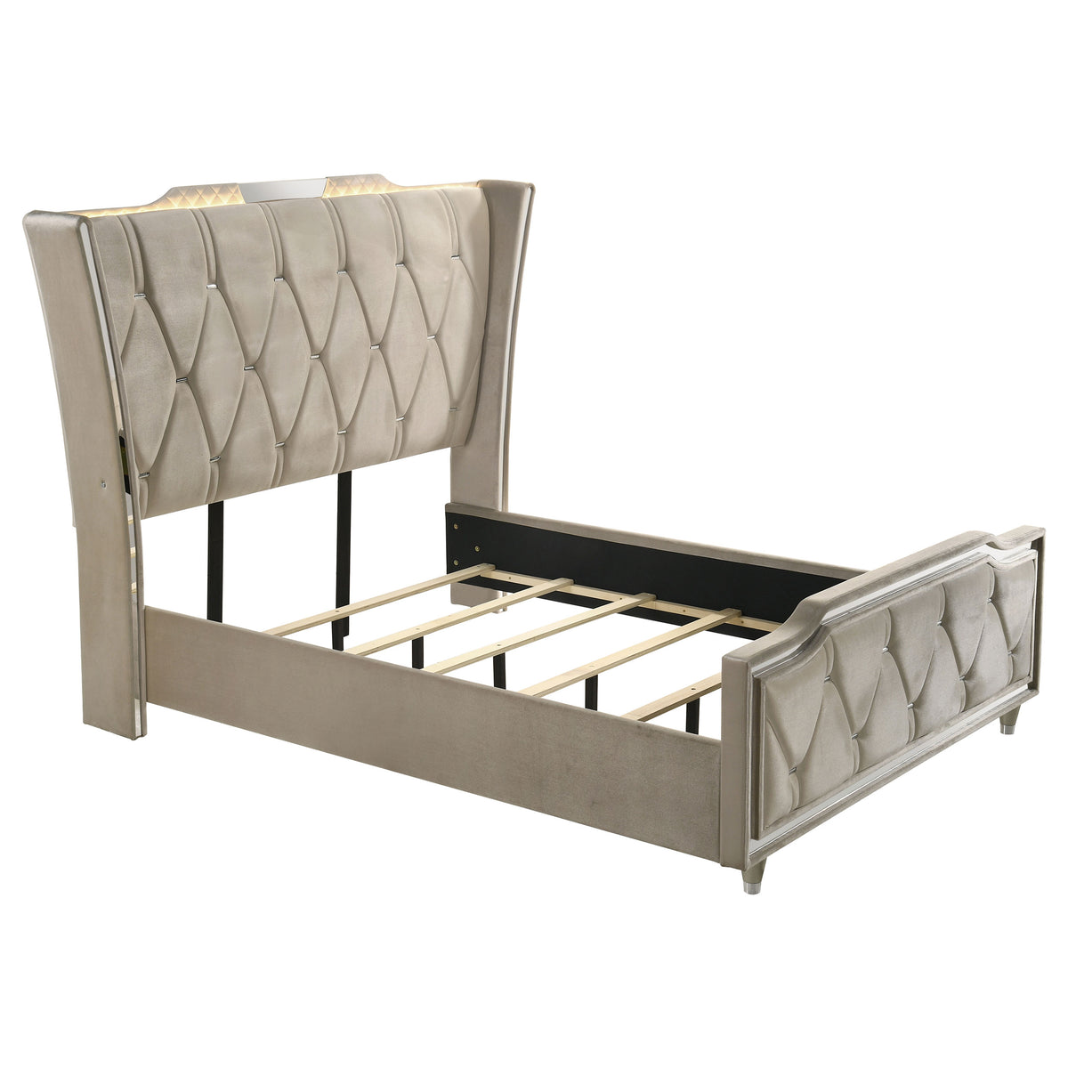 Lorient LED Velvet Wingback Bedroom Collection - Queen Bed Only