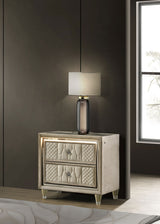 Lorient LED Velvet Wingback Bedroom Collection - Tufted Glam Bed, Dressers & Sets in Ivory and Camel - lifestyle