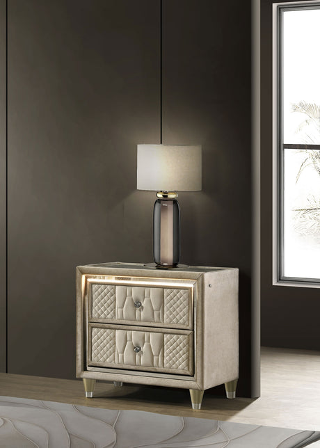 Lorient LED Velvet Wingback Bedroom Collection - Tufted Glam Bed, Dressers & Sets in Ivory and Camel - lifestyle