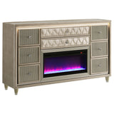 Lorient LED Velvet Wingback Bedroom Collection - 8-Drawer Fireplace Dresser