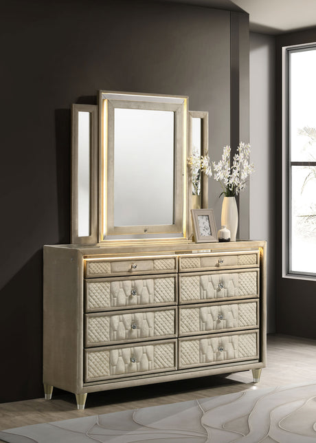 Lorient LED Velvet Wingback Bedroom Collection - Tufted Glam Bed, Dressers & Sets in Ivory and Camel - lifestyle