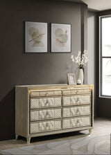 Lorient LED Velvet Wingback Bedroom Collection - Tufted Glam Bed, Dressers & Sets in Ivory and Camel - lifestyle