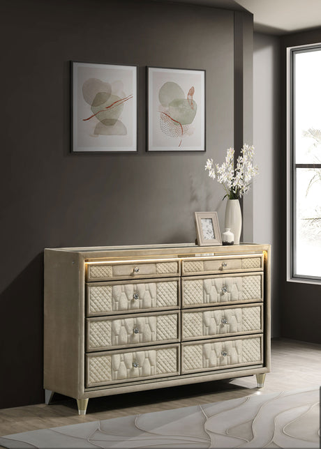 Lorient LED Velvet Wingback Bedroom Collection - Tufted Glam Bed, Dressers & Sets in Ivory and Camel - lifestyle