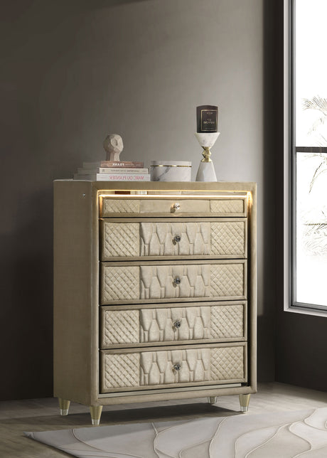Lorient LED Velvet Wingback Bedroom Collection - Tufted Glam Bed, Dressers & Sets in Ivory and Camel - lifestyle