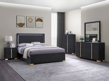 Marceline LED Panel Bed & Bedroom Sets - 5pcs- Full Bed + Nightstand + Dresser + Mirror + Chest