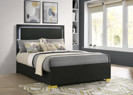 Marceline LED Panel Bed & Bedroom Sets - Contemporary Black with Gold Art Deco Accents, Twin to Eastern King - lifestyle