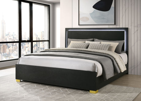 Marceline LED Panel Bed & Bedroom Sets - Contemporary Black with Gold Art Deco Accents, Twin to Eastern King - lifestyle