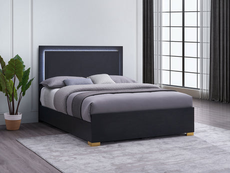 Marceline LED Panel Bed & Bedroom Sets - Contemporary Black with Gold Art Deco Accents, Twin to Eastern King - lifestyle