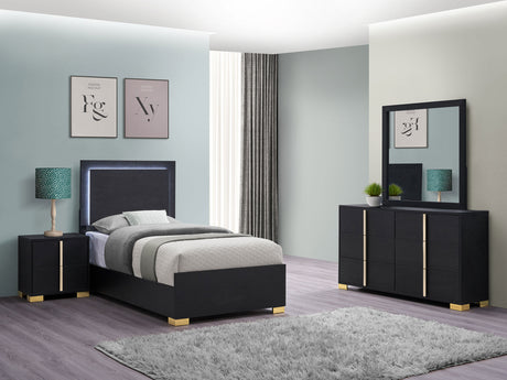 Marceline LED Panel Bed & Bedroom Sets - 4pcs- Twin Bed + Nightstand + Dresser + Mirror