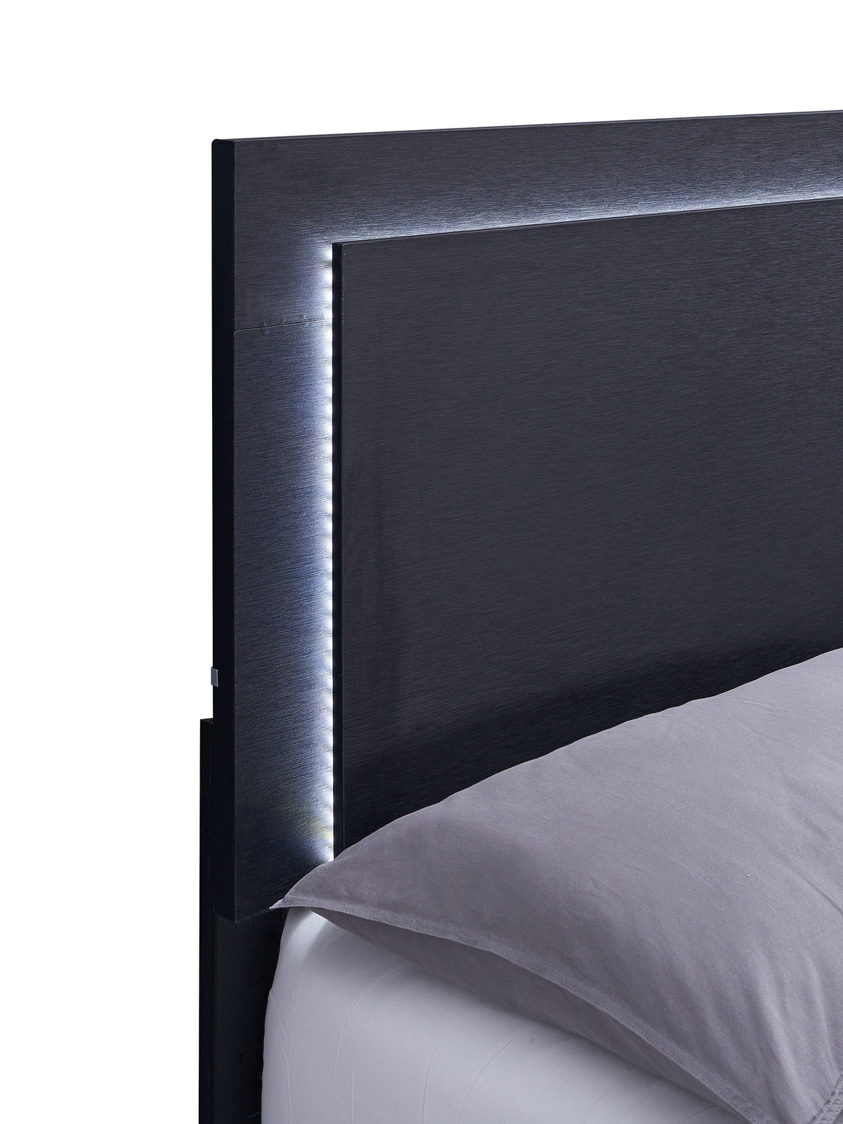Marceline LED Panel Bed & Bedroom Sets - Contemporary Black with Gold Art Deco Accents, Twin to Eastern King