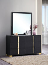 Marceline LED Panel Bed & Bedroom Sets - Contemporary Black with Gold Art Deco Accents, Twin to Eastern King - lifestyle