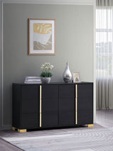Marceline LED Panel Bed & Bedroom Sets - Contemporary Black with Gold Art Deco Accents, Twin to Eastern King - lifestyle