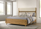 Bennett Upholstered Panel Bed & Bedroom Sets - Mid-Century Light Oak with Cream Headboard & Reeded Drawers - lifestyle