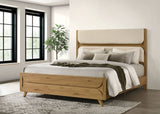 Bennett Upholstered Panel Bed & Bedroom Sets - Mid-Century Light Oak with Cream Headboard & Reeded Drawers - lifestyle