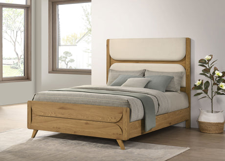 Bennett Upholstered Panel Bed & Bedroom Sets - Mid-Century Light Oak with Cream Headboard & Reeded Drawers – view 1