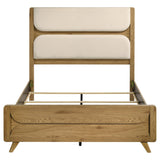 Bennett Upholstered Panel Bed & Bedroom Sets - Mid-Century Light Oak with Cream Headboard & Reeded Drawers