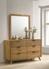 Bennett Upholstered Panel Bed & Bedroom Sets - Mid-Century Light Oak with Cream Headboard & Reeded Drawers - lifestyle