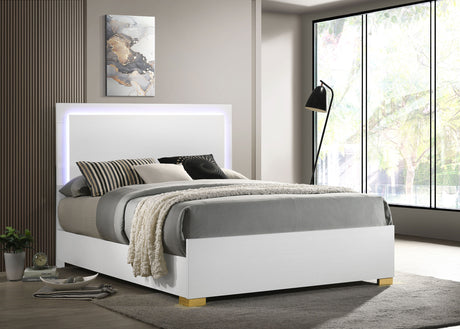 Marceline LED Panel Bed & Bedroom Sets - Contemporary White with Gold Accents, Twin to Eastern King - lifestyle
