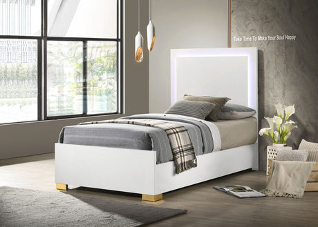 Marceline LED Panel Bed & Bedroom Sets - Contemporary White with Gold Accents, Twin to Eastern King – view 1
