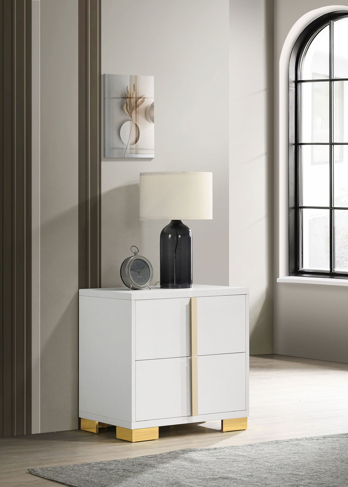Marceline LED Panel Bed & Bedroom Sets - Contemporary White with Gold Accents, Twin to Eastern King - lifestyle