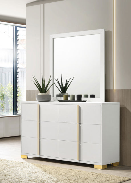 Marceline LED Panel Bed & Bedroom Sets - Contemporary White with Gold Accents, Twin to Eastern King - lifestyle