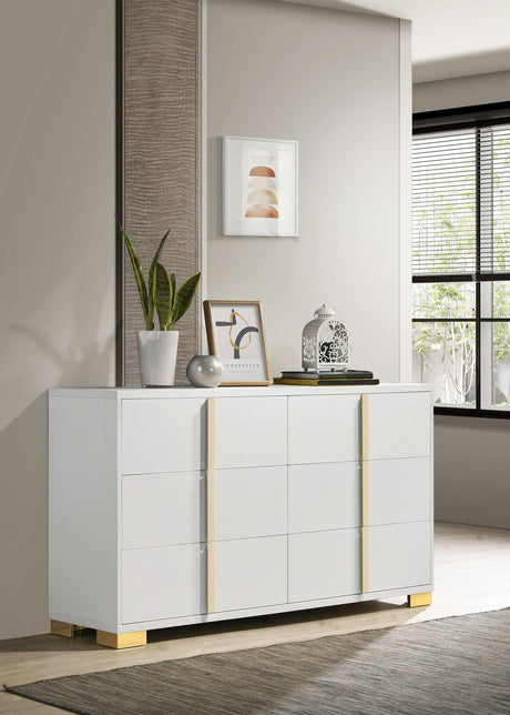 Marceline LED Panel Bed & Bedroom Sets - Contemporary White with Gold Accents, Twin to Eastern King - lifestyle