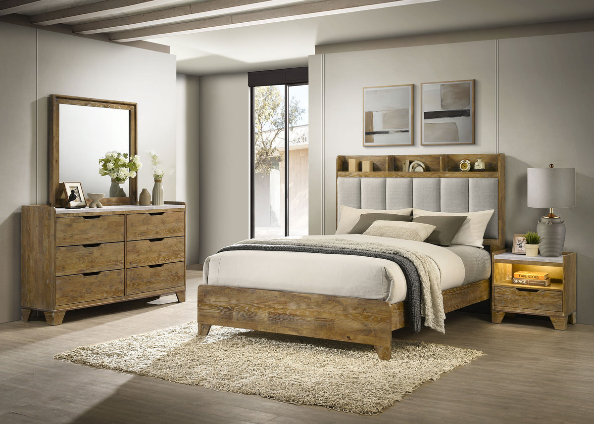 Henderson Bookcase Panel Bed & Bedroom Sets - 4pcs- Eastern King Bookcase Bed + Nightstand + Dresser + Mirror