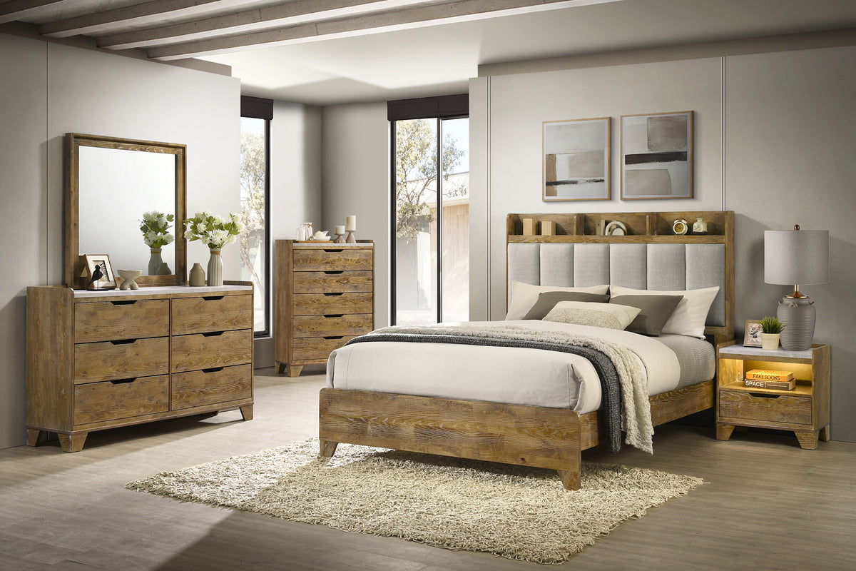 Henderson Bookcase Panel Bed & Bedroom Sets - 5pcs- Eastern King Bookcase Bed + Nightstand + Dresser + Mirror + Chest