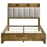 Henderson Bookcase Panel Bed & Bedroom Sets - Rustic Medium Oak with Grey Upholstered Headboard & Faux Marble Tops – view 18