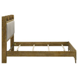 Henderson Bookcase Panel Bed & Bedroom Sets - Rustic Medium Oak with Grey Upholstered Headboard & Faux Marble Tops – view 20