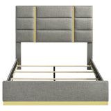 Ines Upholstered Panel Bed & Bedroom Sets - Gold-Accent Grey or Navy Bed with White High Gloss Storage