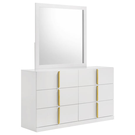 Ines Upholstered Panel Bed & Bedroom Sets - 6-Drawer Dresser + Mirror