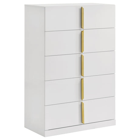 Ines Upholstered Panel Bed & Bedroom Sets - 5-Drawer Chest