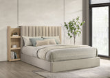 Arielle Bookcase Storage Bed & Bedroom Sets - Channel-Tufted Headboard with Sliding Shelves in Light Oak – view 1