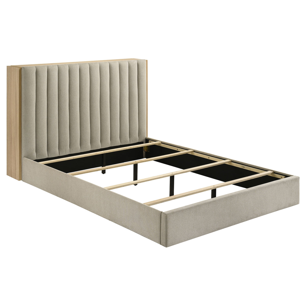 Arielle Bookcase Storage Bed & Bedroom Sets - Channel-Tufted Headboard with Sliding Shelves in Light Oak – view 18