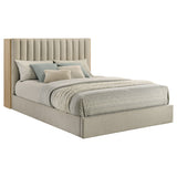 Arielle Bookcase Storage Bed & Bedroom Sets - Channel-Tufted Headboard with Sliding Shelves in Light Oak – view 19