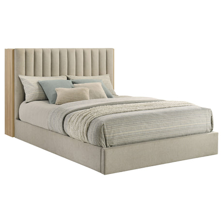 Arielle Bookcase Storage Bed & Bedroom Sets - Channel-Tufted Headboard with Sliding Shelves in Light Oak – view 19