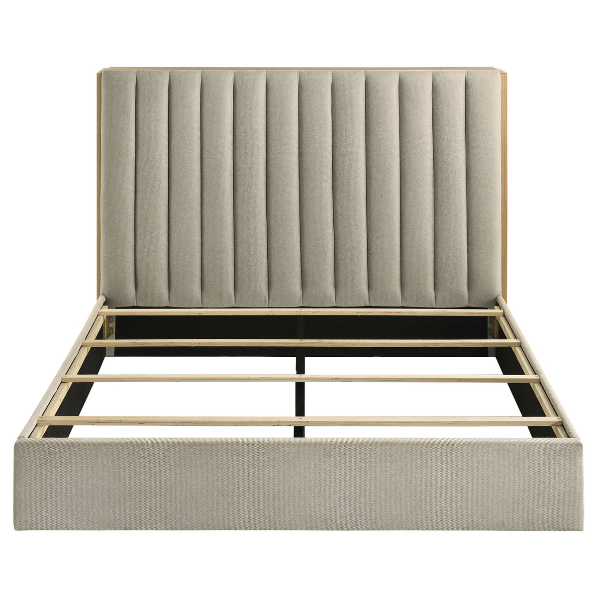 Arielle Bookcase Storage Bed & Bedroom Sets - Channel-Tufted Headboard with Sliding Shelves in Light Oak – view 20