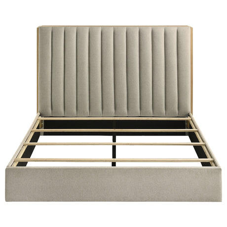 Arielle Bookcase Storage Bed & Bedroom Sets - Channel-Tufted Headboard with Sliding Shelves in Light Oak – view 20