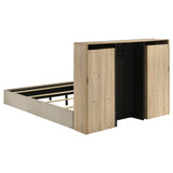Arielle Bookcase Storage Bed & Bedroom Sets - Channel-Tufted Headboard with Sliding Shelves in Light Oak