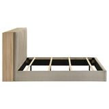 Arielle Bookcase Storage Bed & Bedroom Sets - Channel-Tufted Headboard with Sliding Shelves in Light Oak