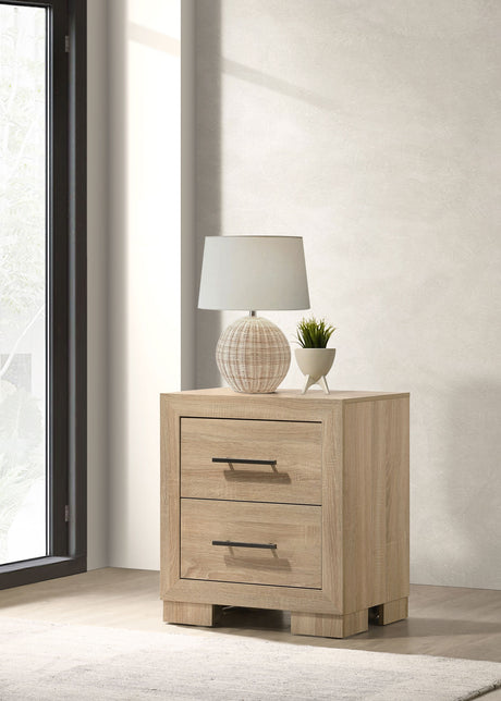 Arielle Bookcase Storage Bed & Bedroom Sets - Channel-Tufted Headboard with Sliding Shelves in Light Oak - lifestyle