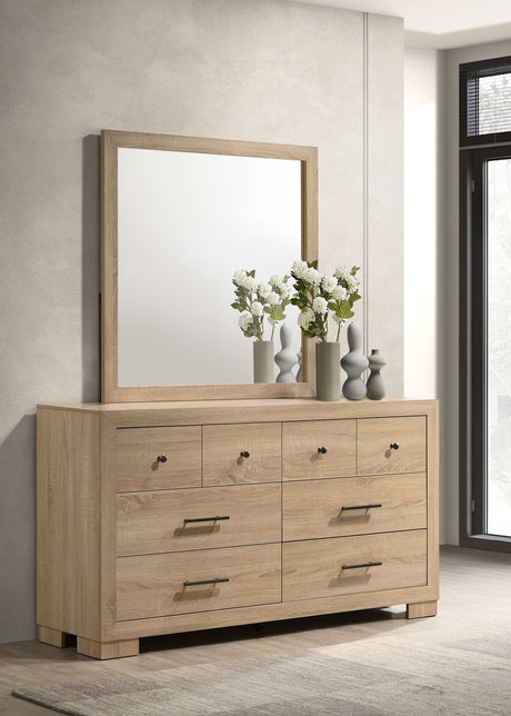 Arielle Bookcase Storage Bed & Bedroom Sets - Channel-Tufted Headboard with Sliding Shelves in Light Oak - lifestyle