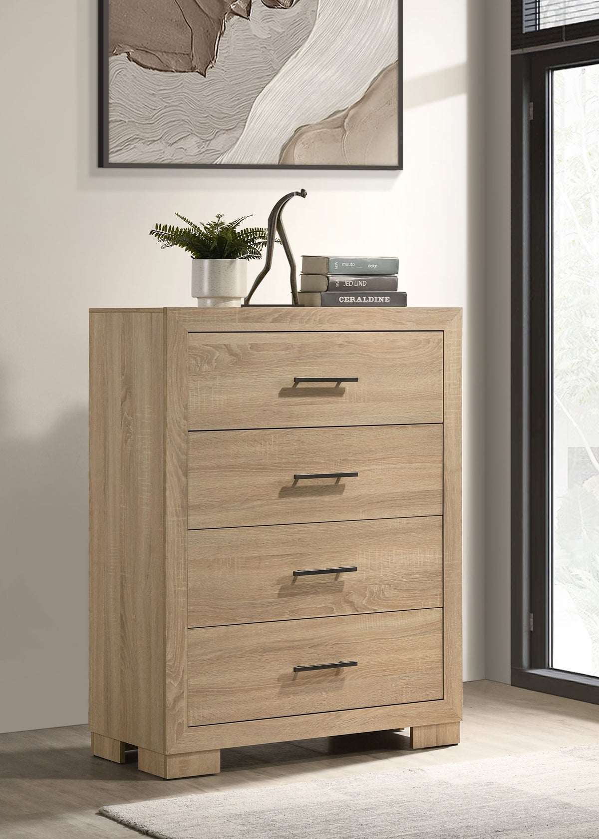Arielle Bookcase Storage Bed & Bedroom Sets - Channel-Tufted Headboard with Sliding Shelves in Light Oak - lifestyle