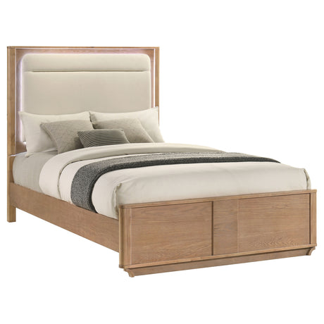 Leanne LED Panel Bed & Bedroom Sets - Floating Upholstered Headboard & Sintered Stone Tops in Light Oak, Queen or Eastern King – view 11
